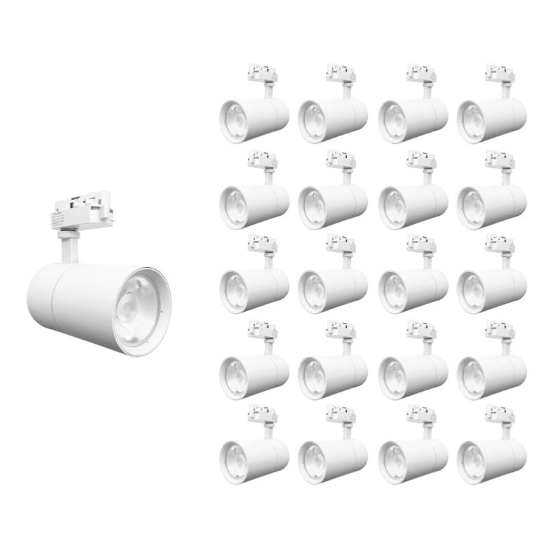 Pack de 20 - Spot LED sur Rail 30W 80° Compact Monophasé BLANC