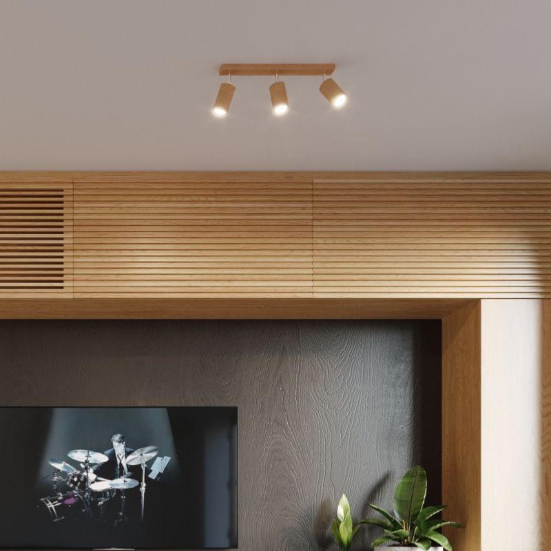 Plafonnier Bois Orientable pour 3 Ampoules GU10