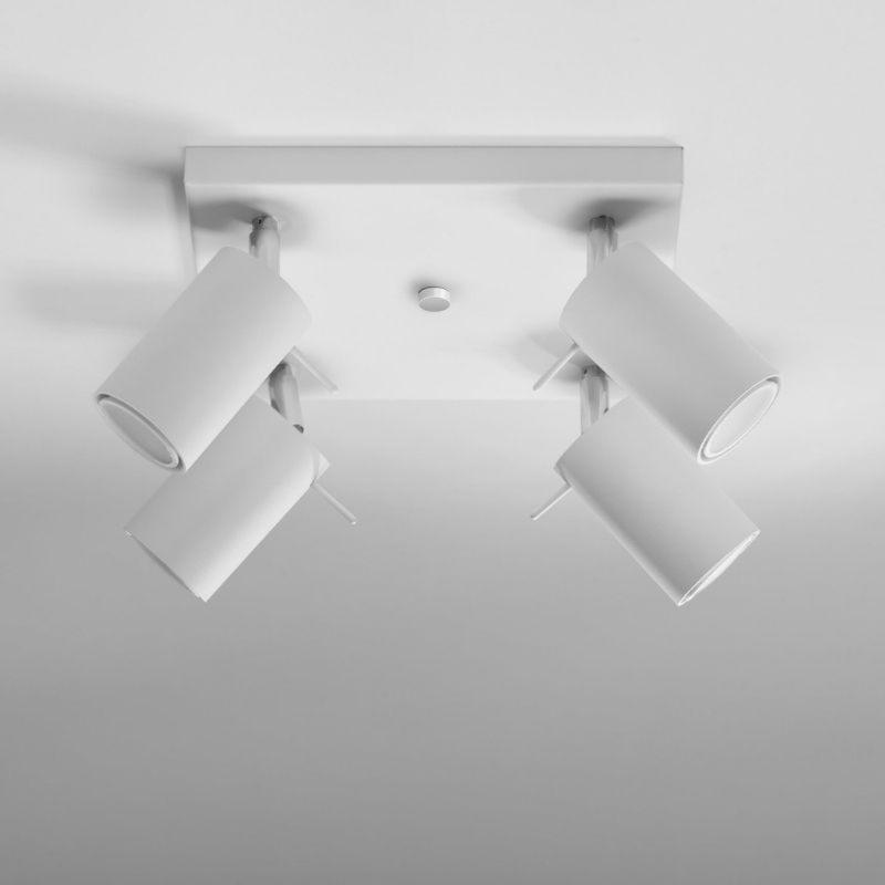Plafonnier Spot Carré Blanc Orientable pour 4 Ampoules GU10