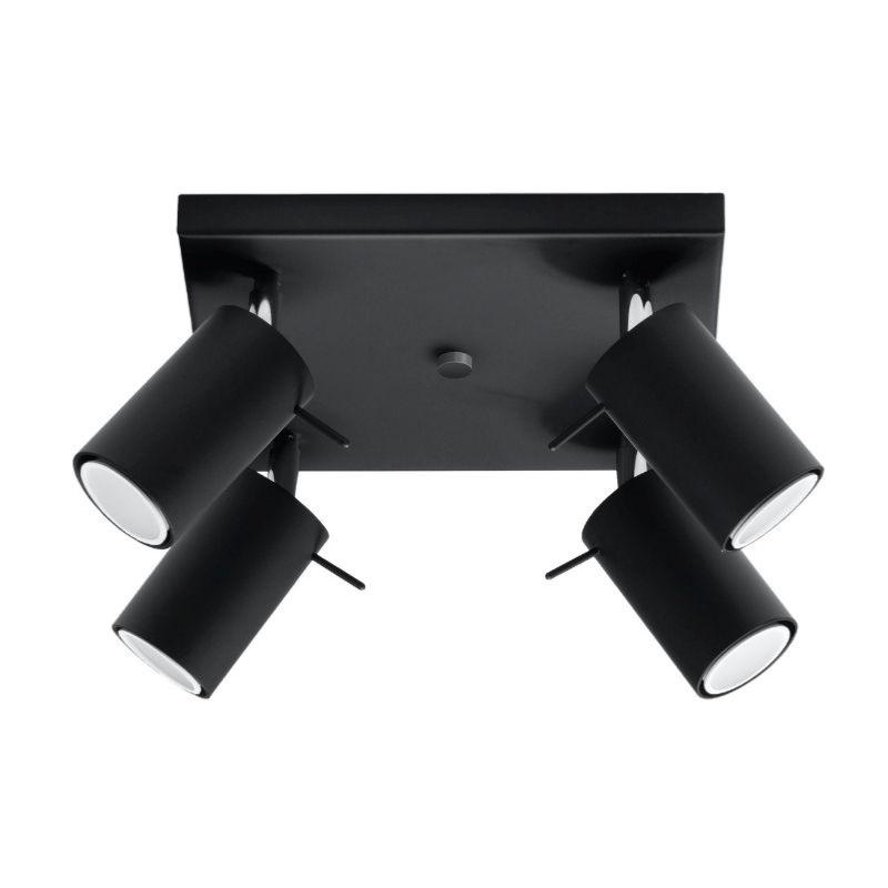 Plafonnier Spot Carré Noir Orientable pour 4 Ampoules GU10
