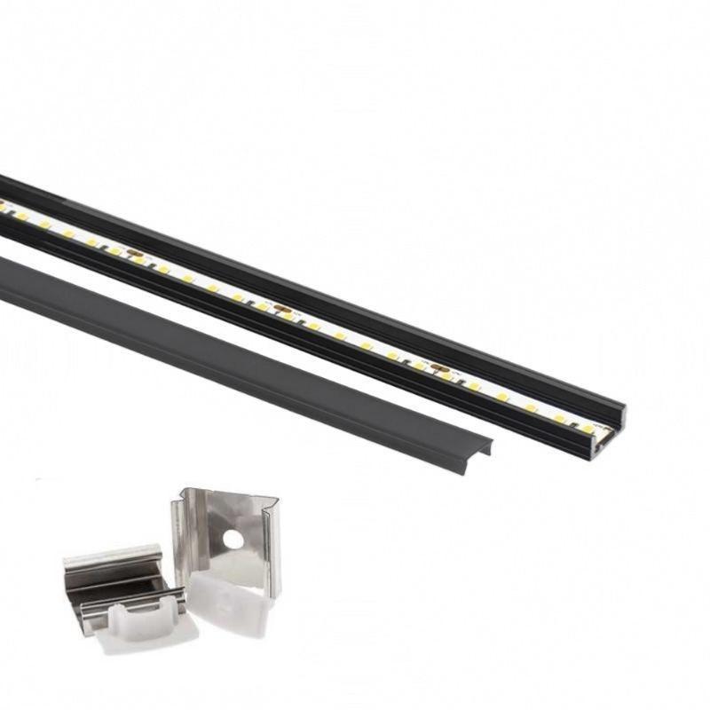 Profilé Aluminium 2m Noir pour Ruban LED - Cache Opaque Noir - Silamp France