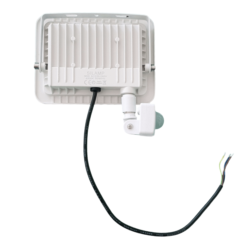 Projecteur LED 30W avec Détecteur de Mouvement Crépusculaire Extra Plat IP65 BLANC (Pack de 10) - Silamp France