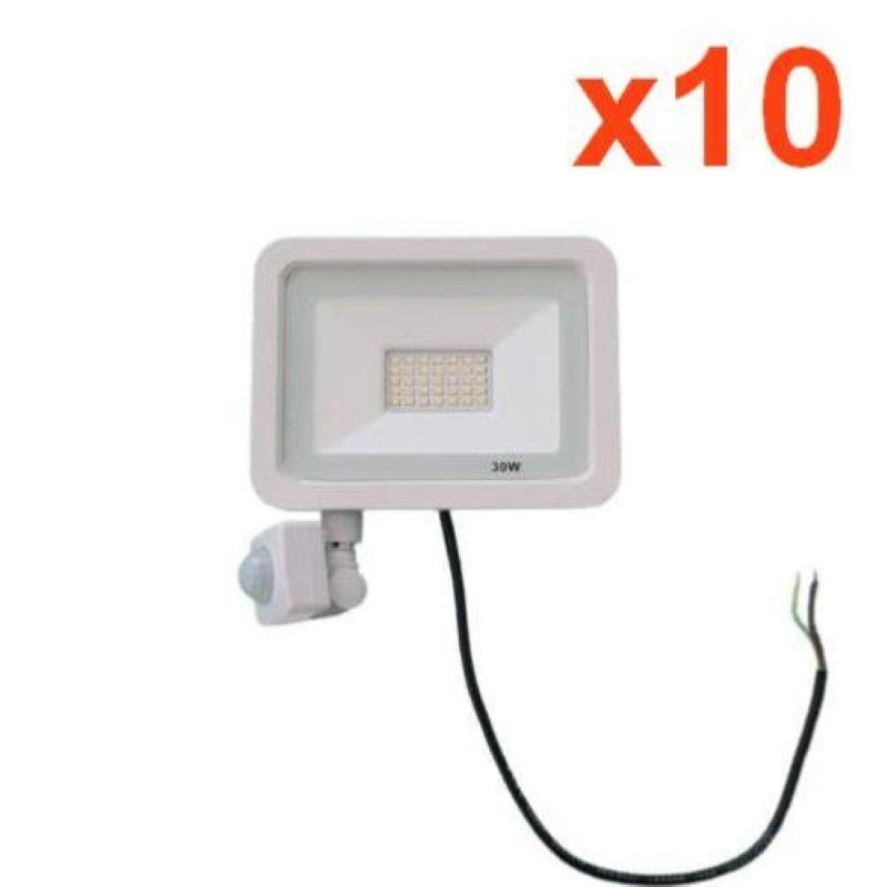 Projecteur LED 30W avec Détecteur de Mouvement Crépusculaire Extra Plat IP65 BLANC (Pack de 10) - Silamp France