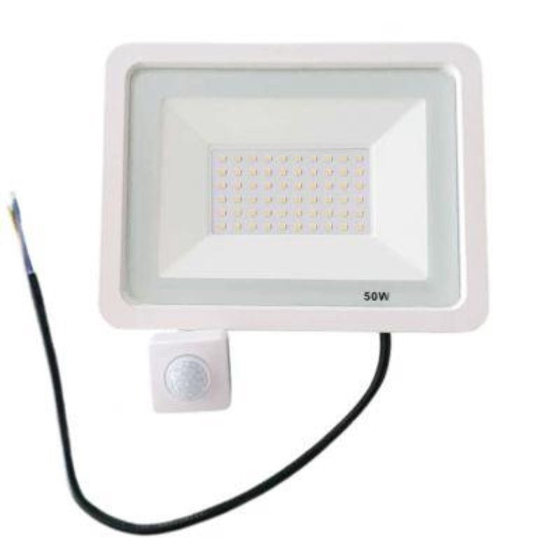 Projecteur LED 50W Détecteur de Mouvement Crépusculaire Extra Plat IP65 BLANC - Silamp France