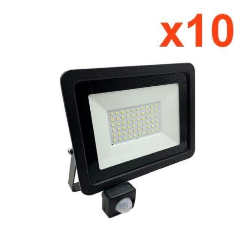 Projecteur LED 50W Détecteur de Mouvement Crépusculaire Extra Plat IP65 NOIR (Pack de 10) - Silamp France