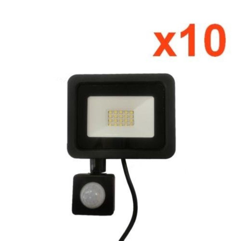 Projecteur LED Extérieur 20W IP65 NOIR avec Détecteur de Mouvement Crépusculaire (Pack de 10) - Silamp France