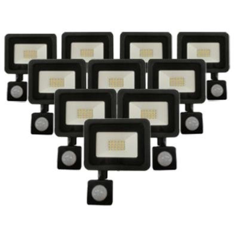 Projecteur LED Extérieur 20W IP65 NOIR avec Détecteur de Mouvement Crépusculaire (Pack de 10) - Silamp France