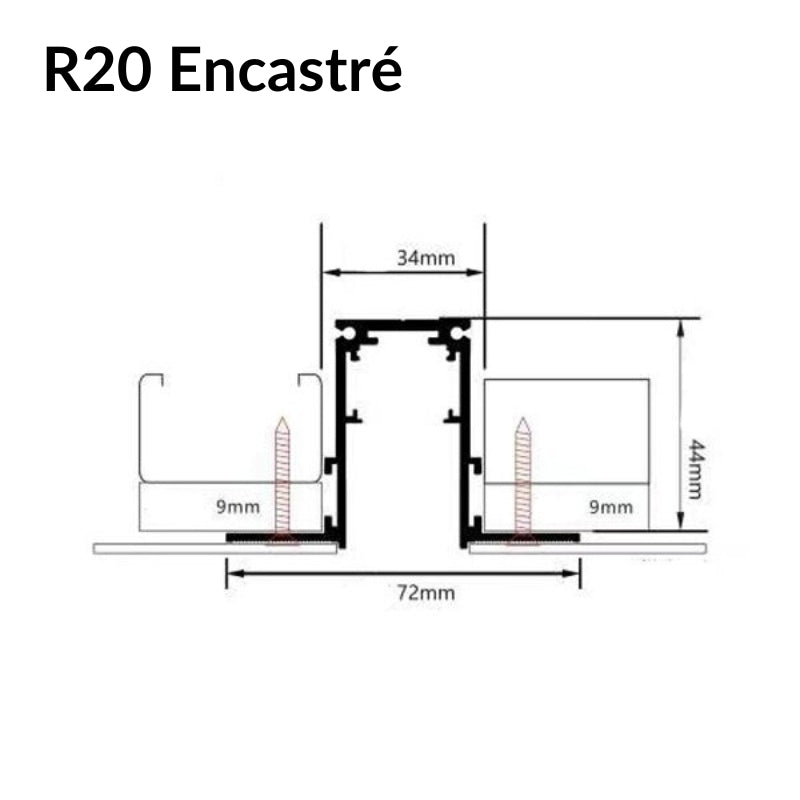 Rail Magnétique Encastré 48V 1m NOIR pour Enduit - Silamp France