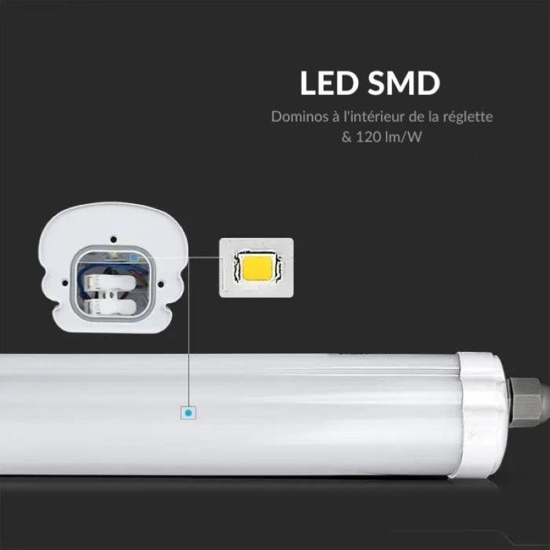 Réglette LED étanche 120cm 36W IP65 120lm/W Interconnectable - Silamp France
