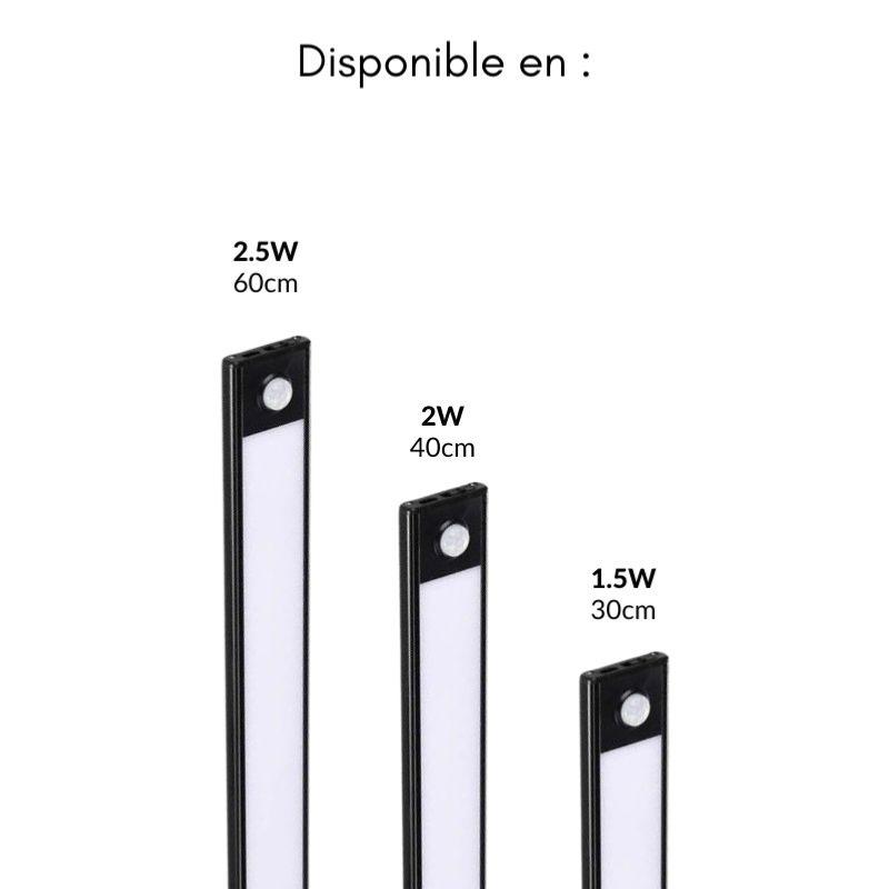 Réglette LED Rechargeable USB 60cm 2,5W Noire avec Détecteur de mouvement - Silamp France