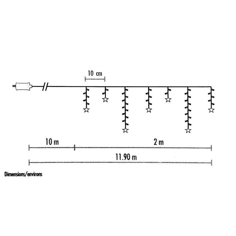 Rideau lumineux Etoiles 100LED IP44 2x0.7M - câble transparent, BLANC FROID