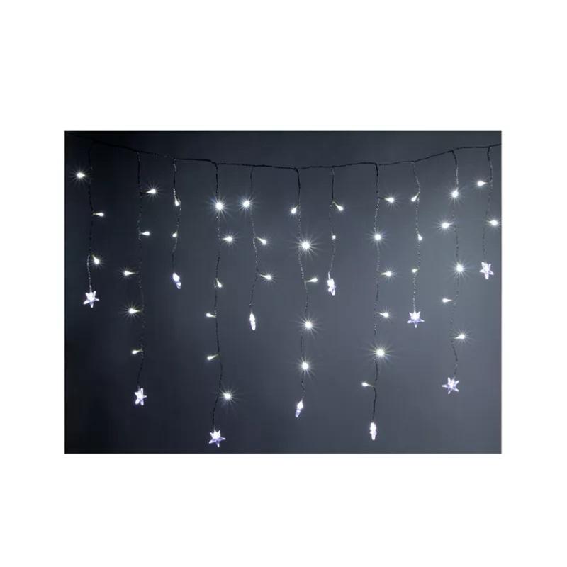 Rideau lumineux Etoiles 100LED IP44 2x0.7M - câble transparent, BLANC FROID