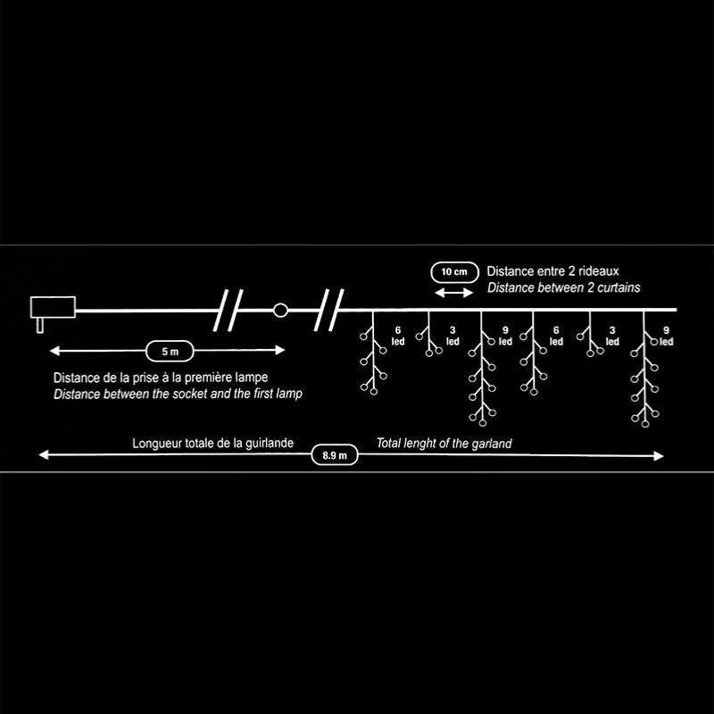 Rideau lumineux 240LED IP44 4M 8 modes avec timer - Blanc Froid - Silamp France