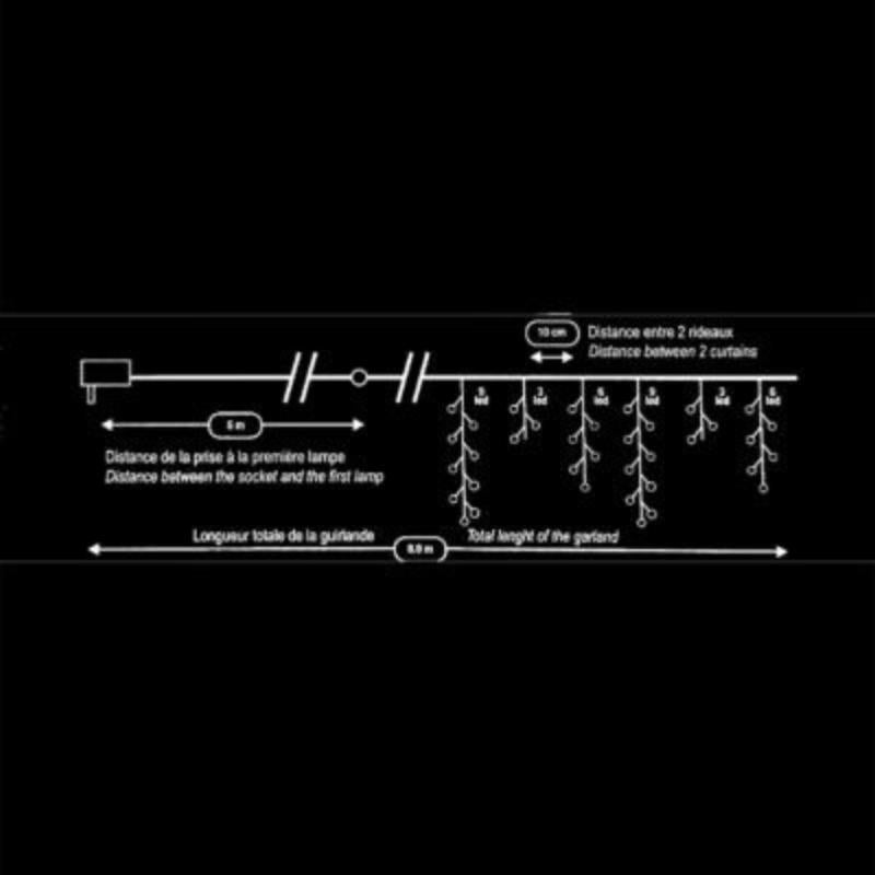 Rideau lumineux 240LED IP44 4M 8 modes avec timer - Blanc chaud