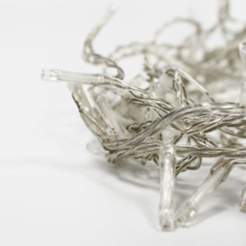 Guirlande Rideau 180LED IP44 1M80 8 fonctions + timer, Câble transparent - Blanc Froid