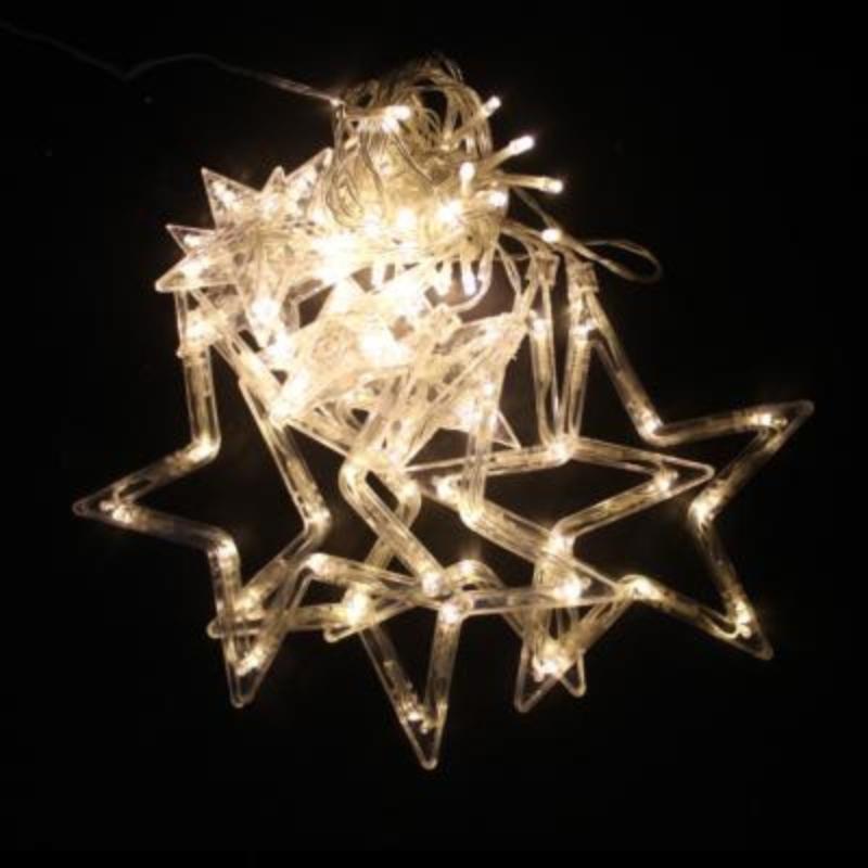 Rideau Lumineux Etoiles Clignotant 1M40, 8 modes, Câble transparent - Blanc Chaud