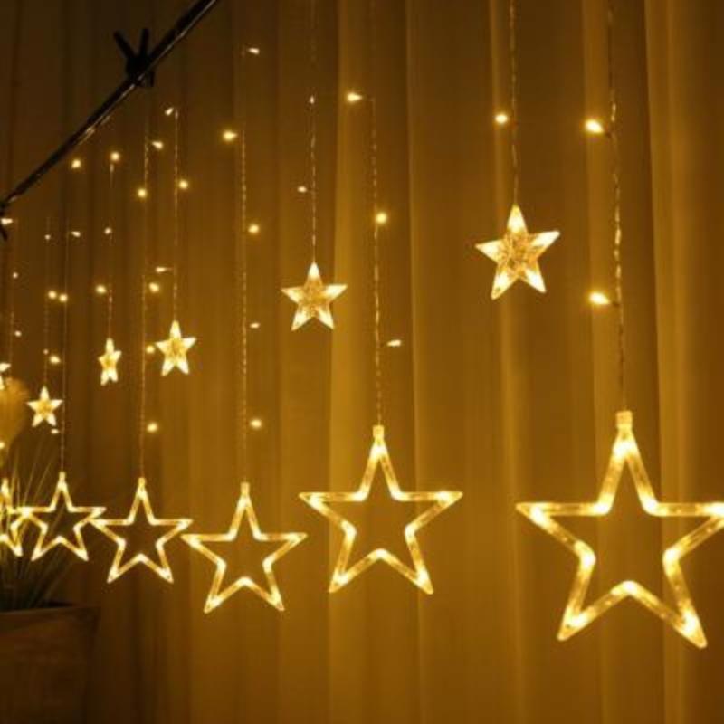 Rideau Lumineux Etoiles Clignotant 1M40, 8 modes, Câble transparent - Blanc Chaud