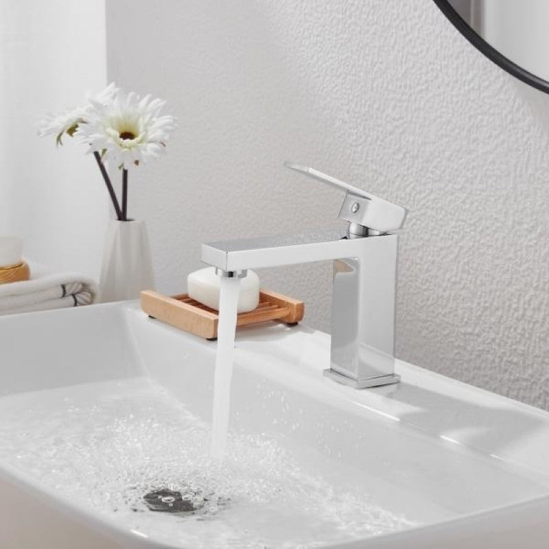 Robinet Mitigeur Lavabo Salle de Bain Inox Carré - Silamp France