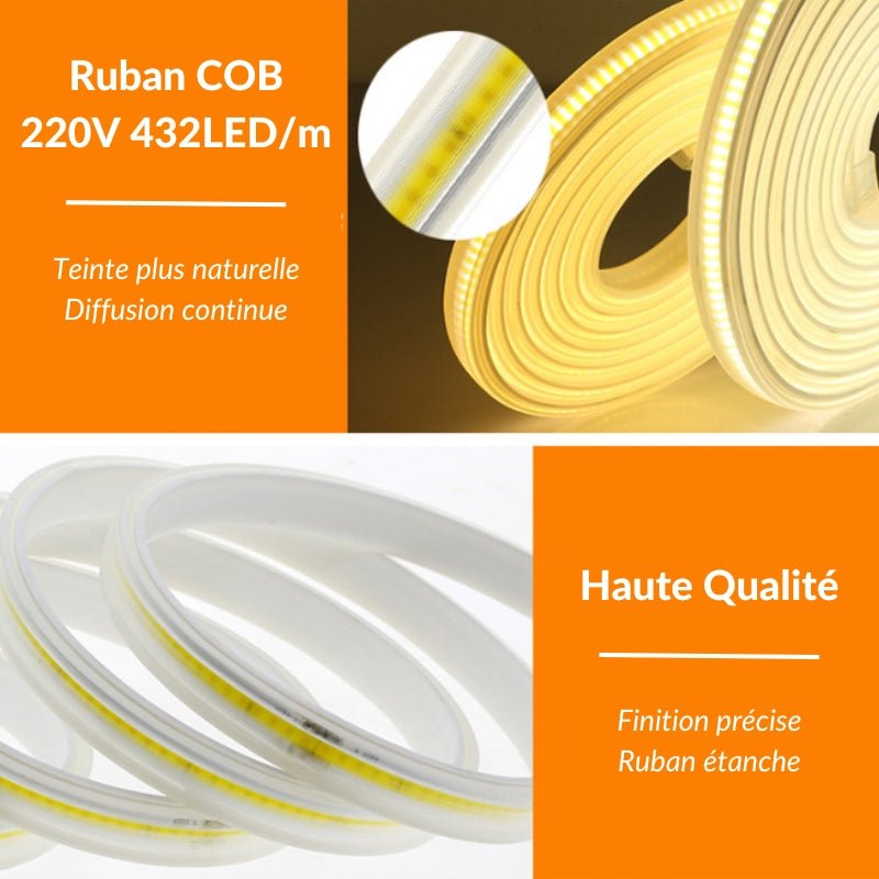 Ruban LED COB 220V Recoupable 50M IP65 432LED/m - Silamp France