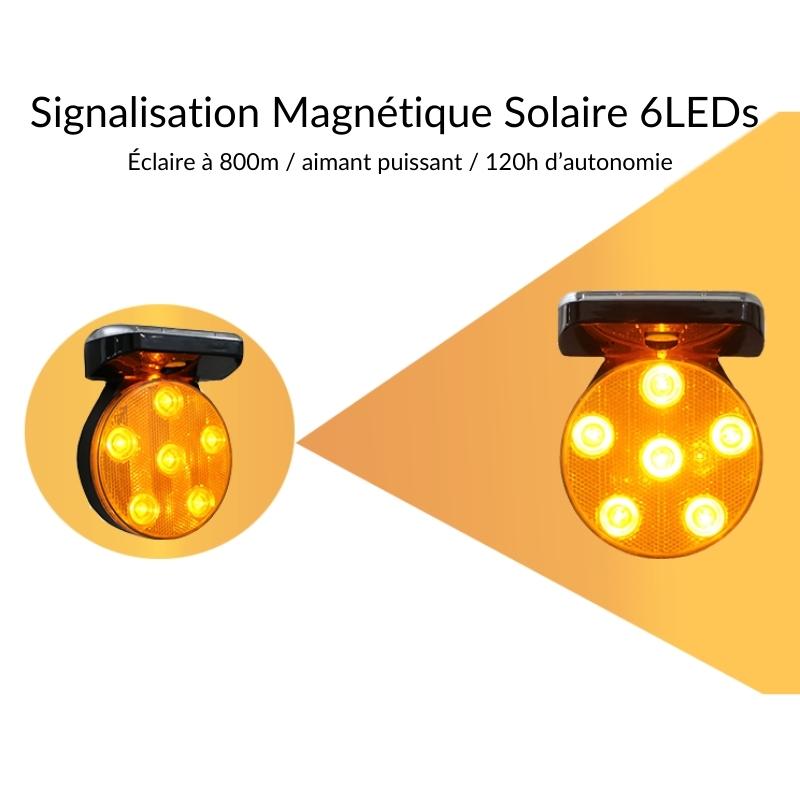 Signalisation Magnétique 6LED Solaire Jaune Sans Synchro - Silamp France