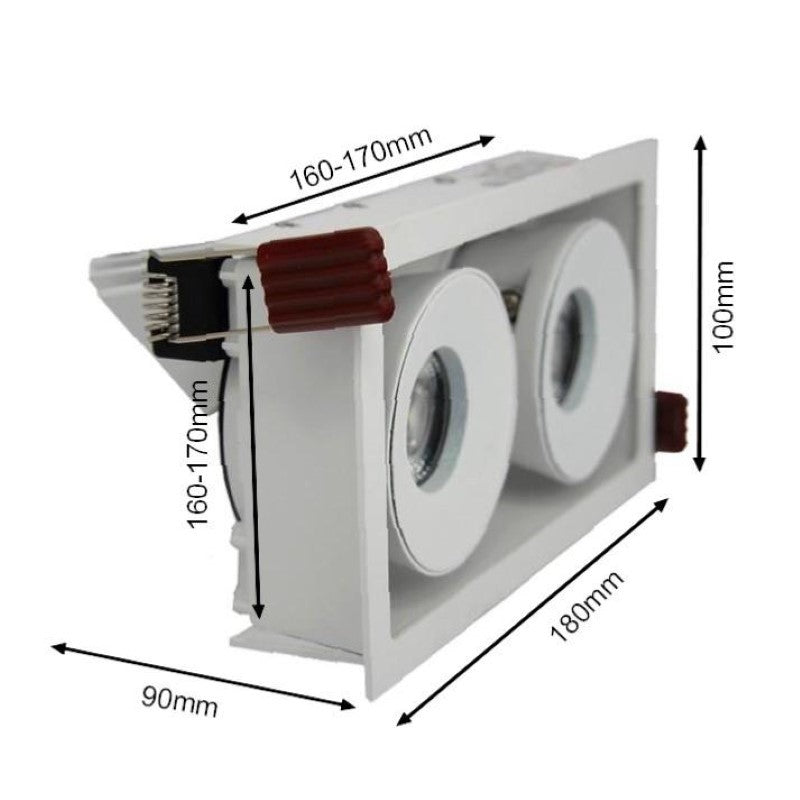 Spot LED Encastrable Double Dimmable 2x9W 120° Rectangle BLANC - Silamp France