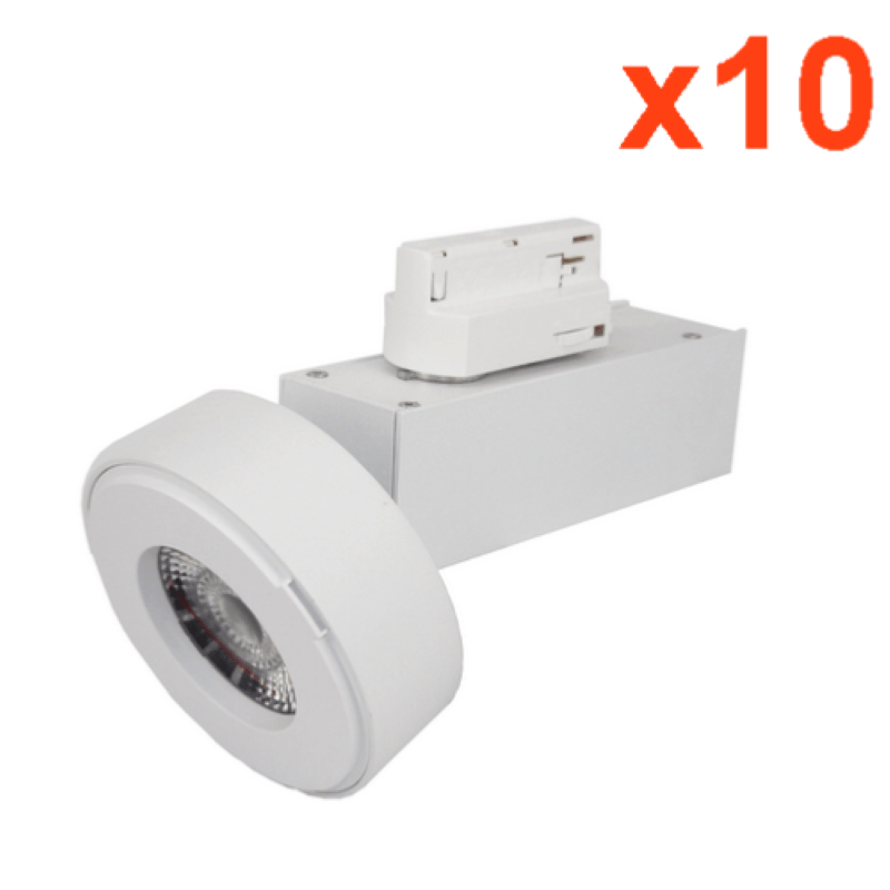 Spot LED sur Rail 12W 38° Monophasé BLANC (Pack de 10) - Silamp France