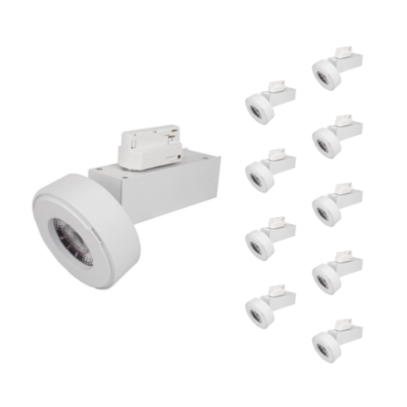 Spot LED sur Rail 12W 38° Monophasé BLANC (Pack de 10) - Silamp France