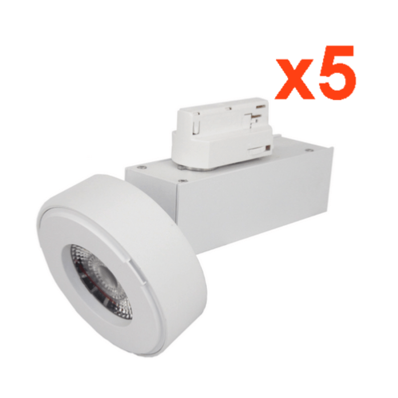 Spot LED sur Rail 12W 38° Monophasé BLANC (Pack de 5) - Silamp France