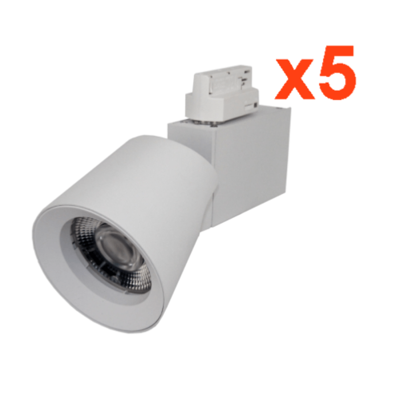 Spot LED sur Rail 25W 38° Monophasé BLANC (Pack de 5) - Silamp France