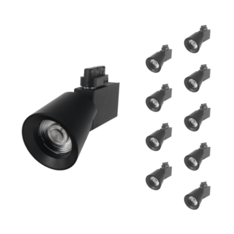 Spot LED sur Rail 25W 38° Monophasé NOIR (Pack de 10) - Silamp France