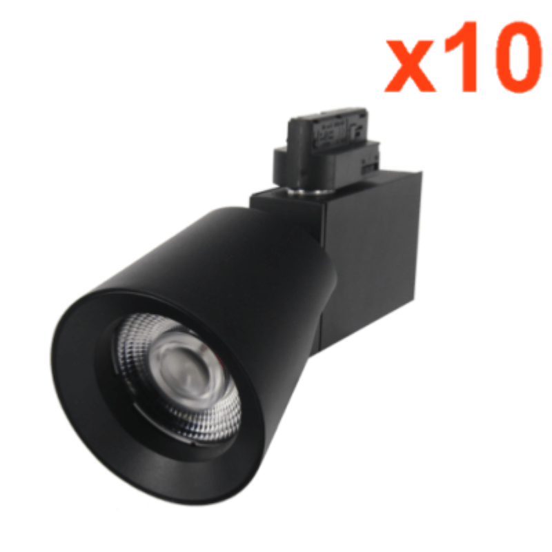 Spot LED sur Rail 25W 38° Monophasé NOIR (Pack de 10) - Silamp France