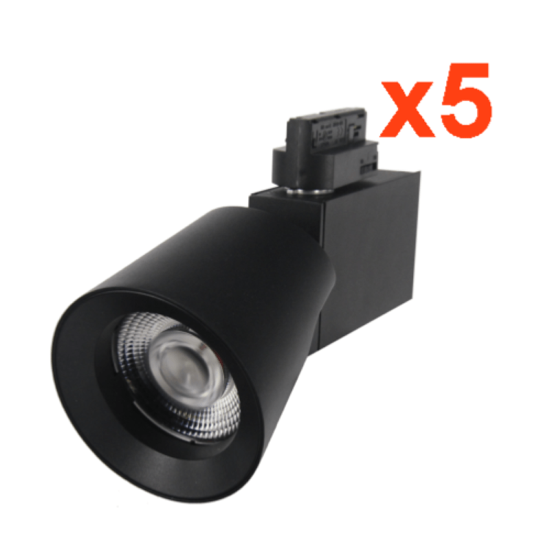 Spot LED sur Rail 25W 38° Monophasé NOIR (Pack de 5) - Silamp France