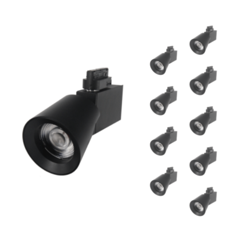 Spot LED sur Rail 25W 38° Triphasé NOIR (Pack de 10) - Silamp France