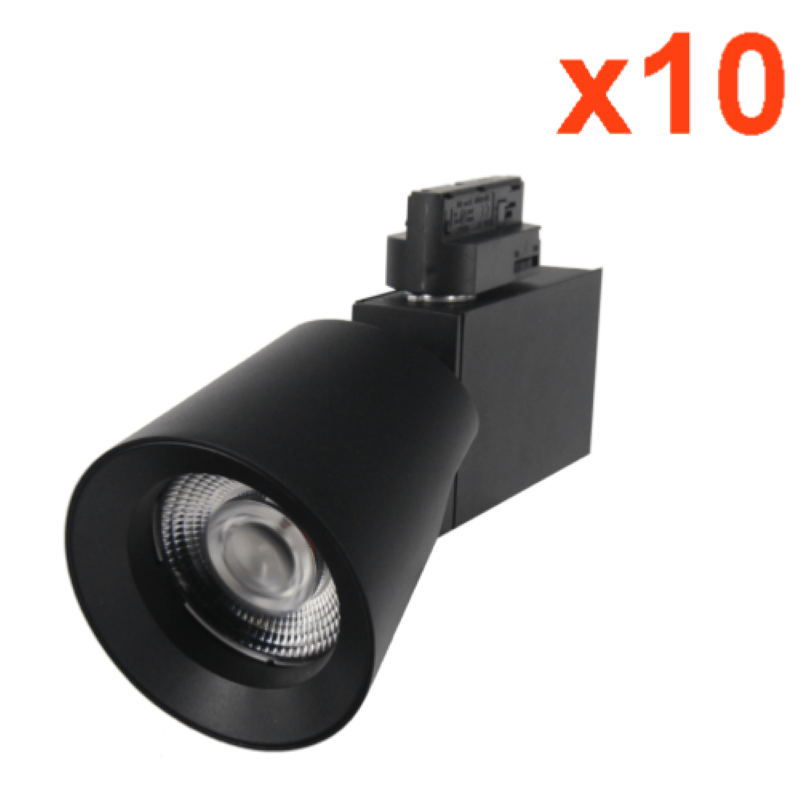 Spot LED sur Rail 25W 38° Triphasé NOIR (Pack de 10) - Silamp France