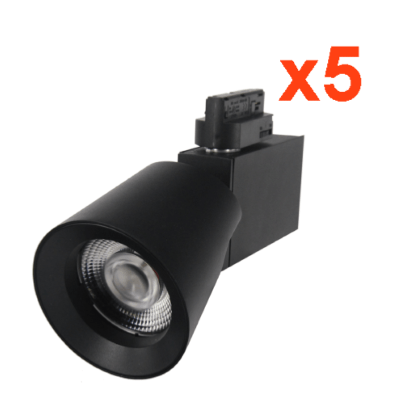 Spot LED sur Rail 25W 38° Triphasé NOIR (Pack de 5) - Silamp France