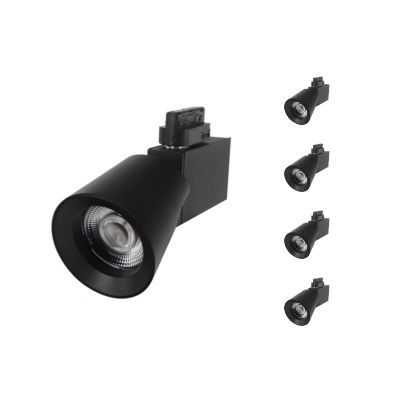Spot LED sur Rail 25W 38° Triphasé NOIR (Pack de 5) - Silamp France