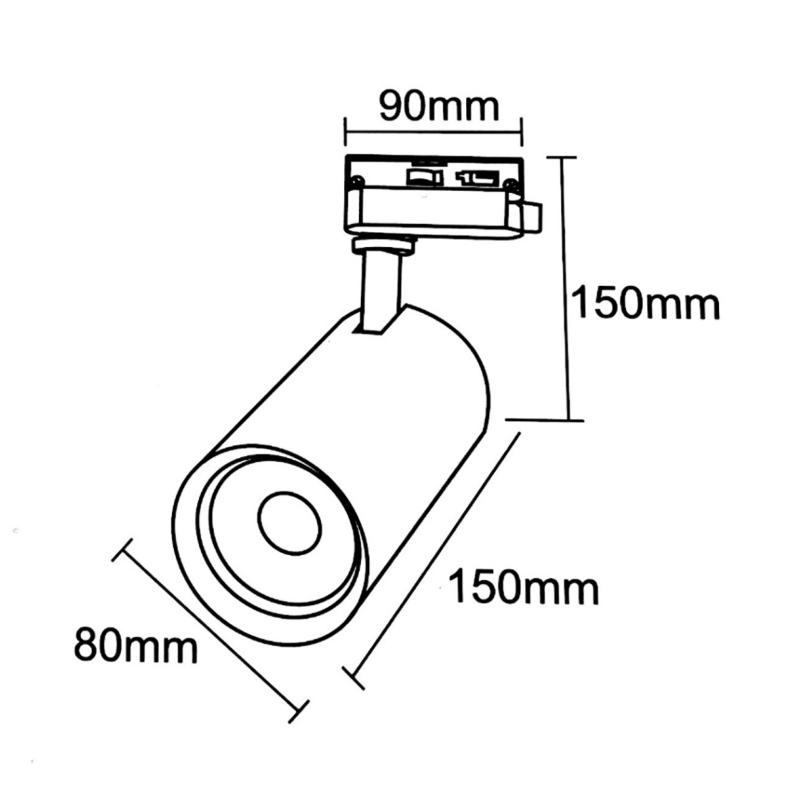 Spot LED sur Rail 30W 60° Monophasé NOIR - Silamp France