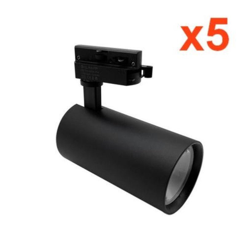 Spot LED sur Rail 30W 60° Monophasé NOIR (Pack de 5) - Silamp France