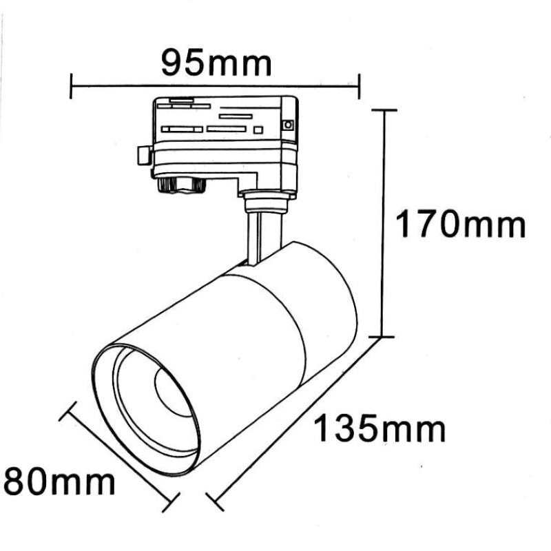 Spot LED sur Rail 30W 80° Compact Monophasé NOIR - Silamp France