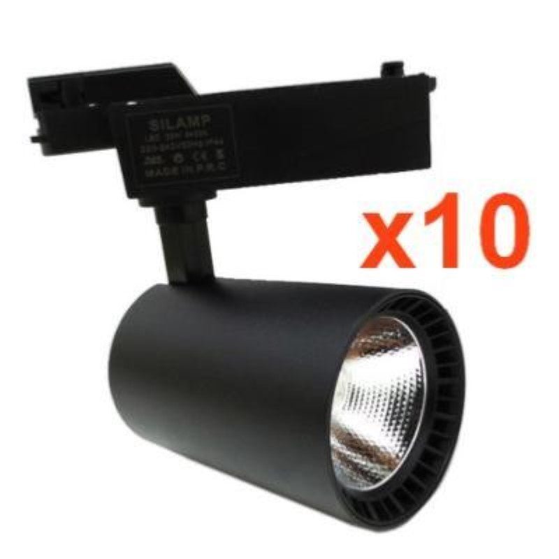 Spot LED sur Rail 30W 80° SMD Monophasé NOIR (Pack de 10) - Silamp France