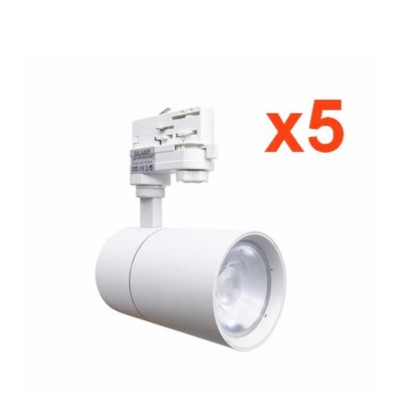 Spot LED sur Rail 30W 80° Triphasé Blanc (Pack de 5) - Silamp France