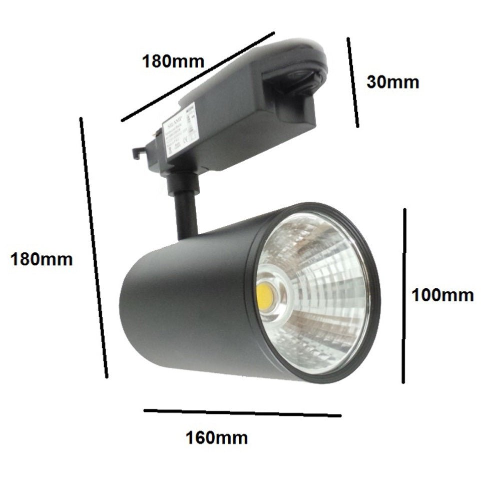 Spot LED sur Rail 30W COB 80° Monophasé NOIR - Silamp France