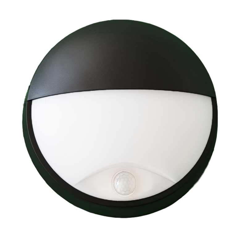 Applique Murale LED Ronde Noire 14W avec Détecteur de Mouvement IP54