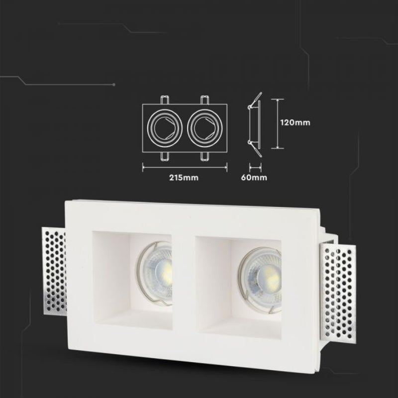 Support Spot Double GU10 LED Carré Blanc 215x118mm - Silamp France