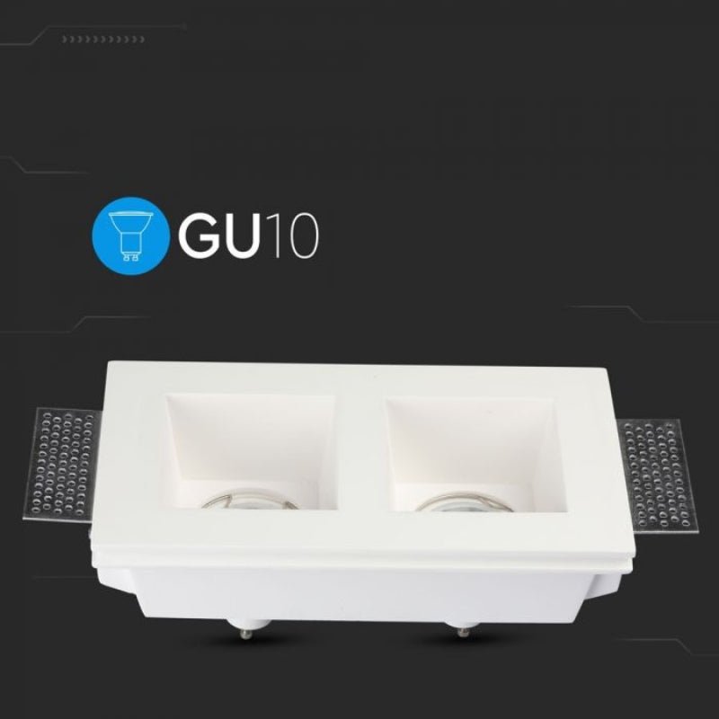 Support Spot Double GU10 LED Carré Blanc 215x118mm - Silamp France