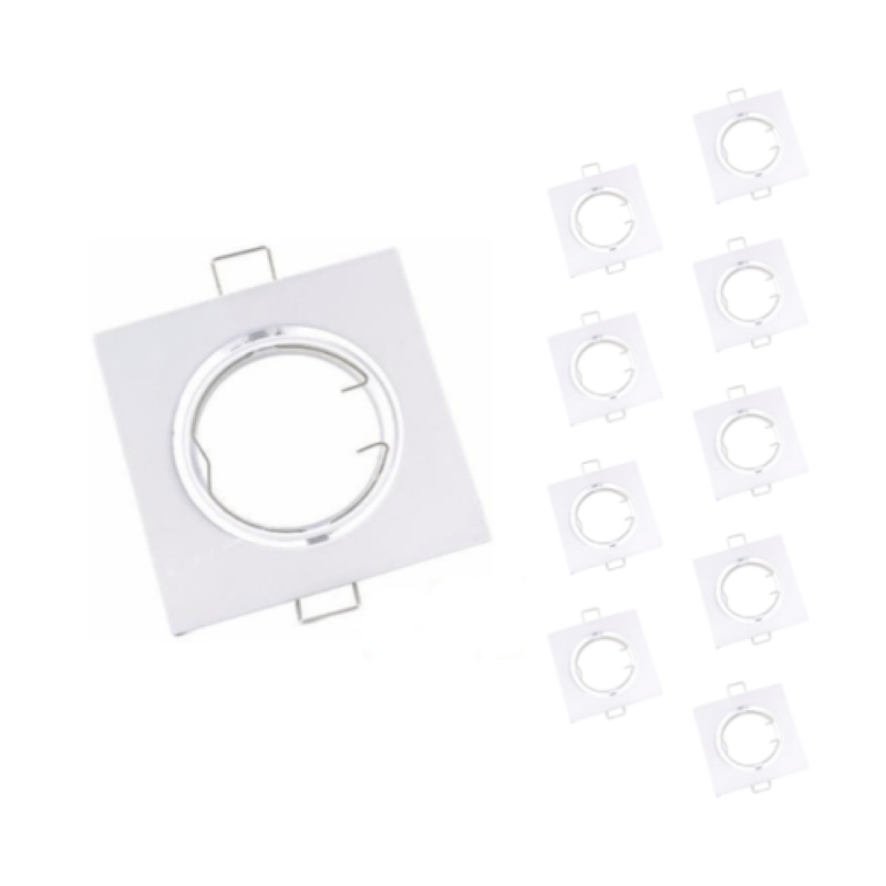 Support Spot Encastrable GU10 LED Orientable Carré BLANC (Pack de 10) - Silamp France