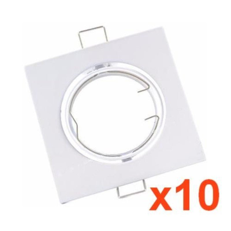 Support Spot Encastrable GU10 LED Orientable Carré BLANC (Pack de 10) - Silamp France