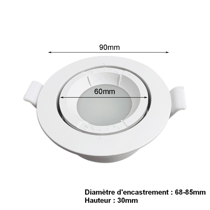 Support Spot Encastrable GU10 LED Orientable Rond BLANC - Silamp France