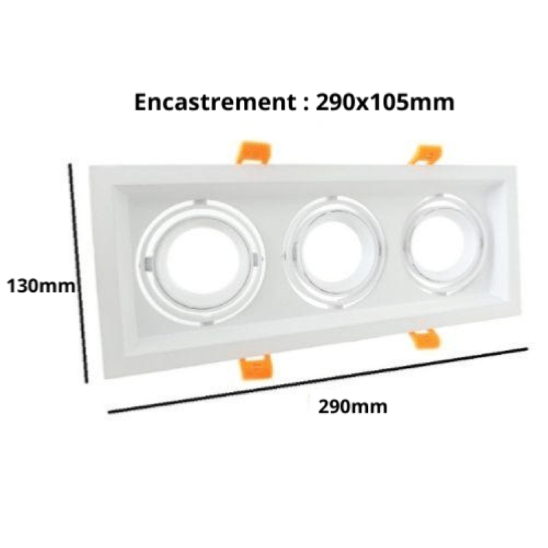 Support Spot GU10 LED Encastrable Triple Projecteur - Silamp France