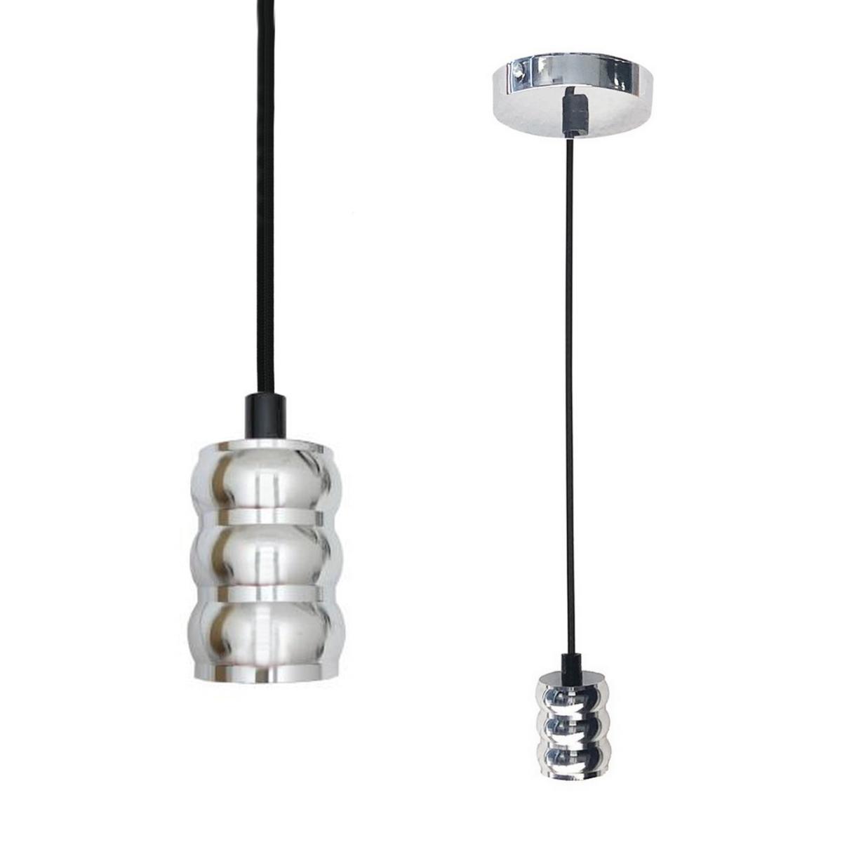 Suspension luminaire Ampoule E27 Argent Chromé Cylindrique - Silamp France